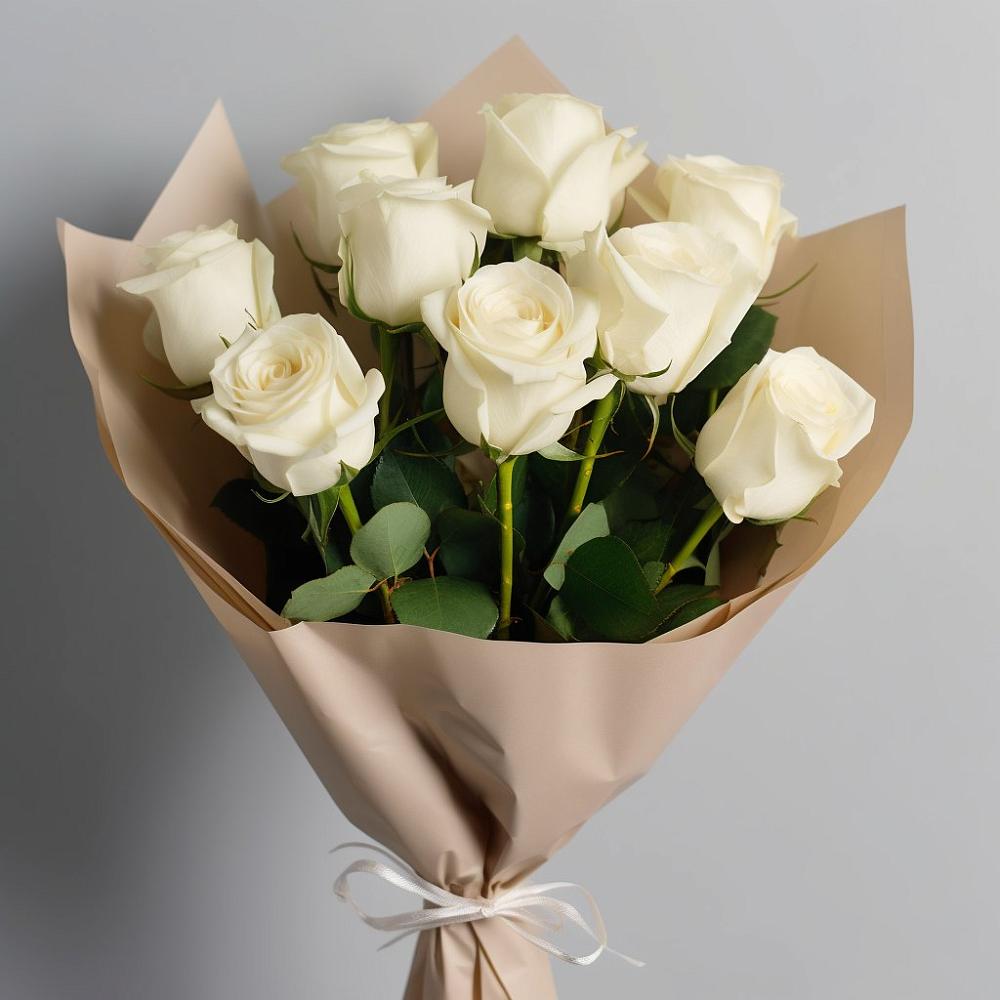 Букет 9 Белых роз Эдлесс Лав в Приводино