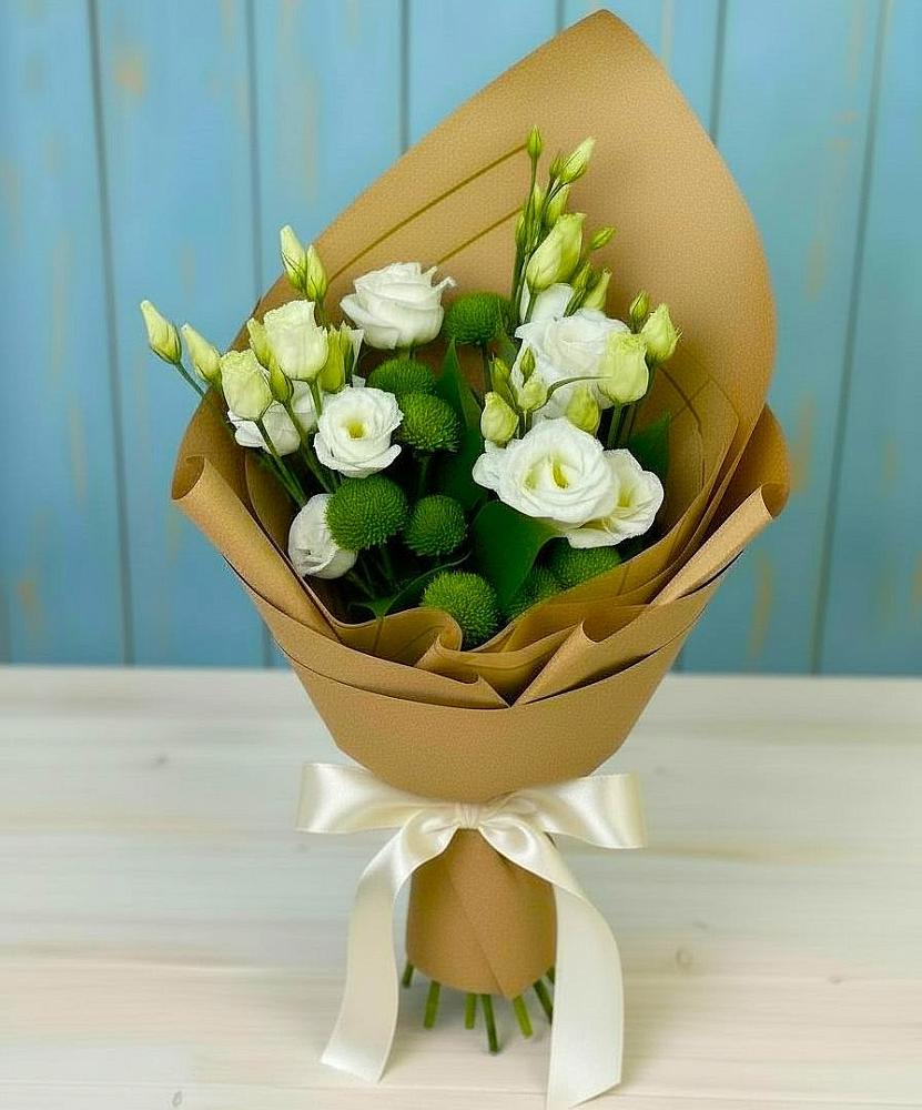 Букет цветов из: Хризантемы и Лизиантусы в Приводино