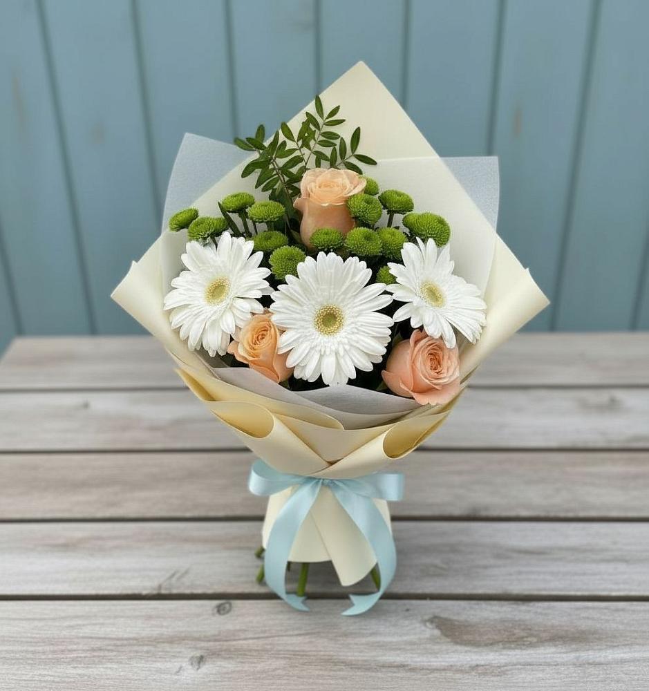 Букет цветов из: Герберы, Розы и Хризантемы в Приводино