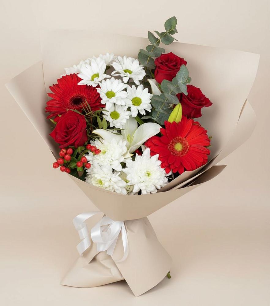 Букет цветов из: Розы, Хризантемы, Герберы и Лилии в Приводино
