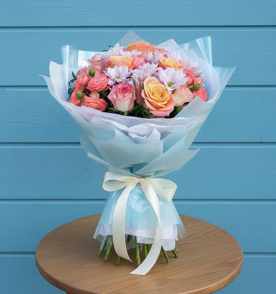 Букет цветов из: Хризантемы и Розы в Приводино