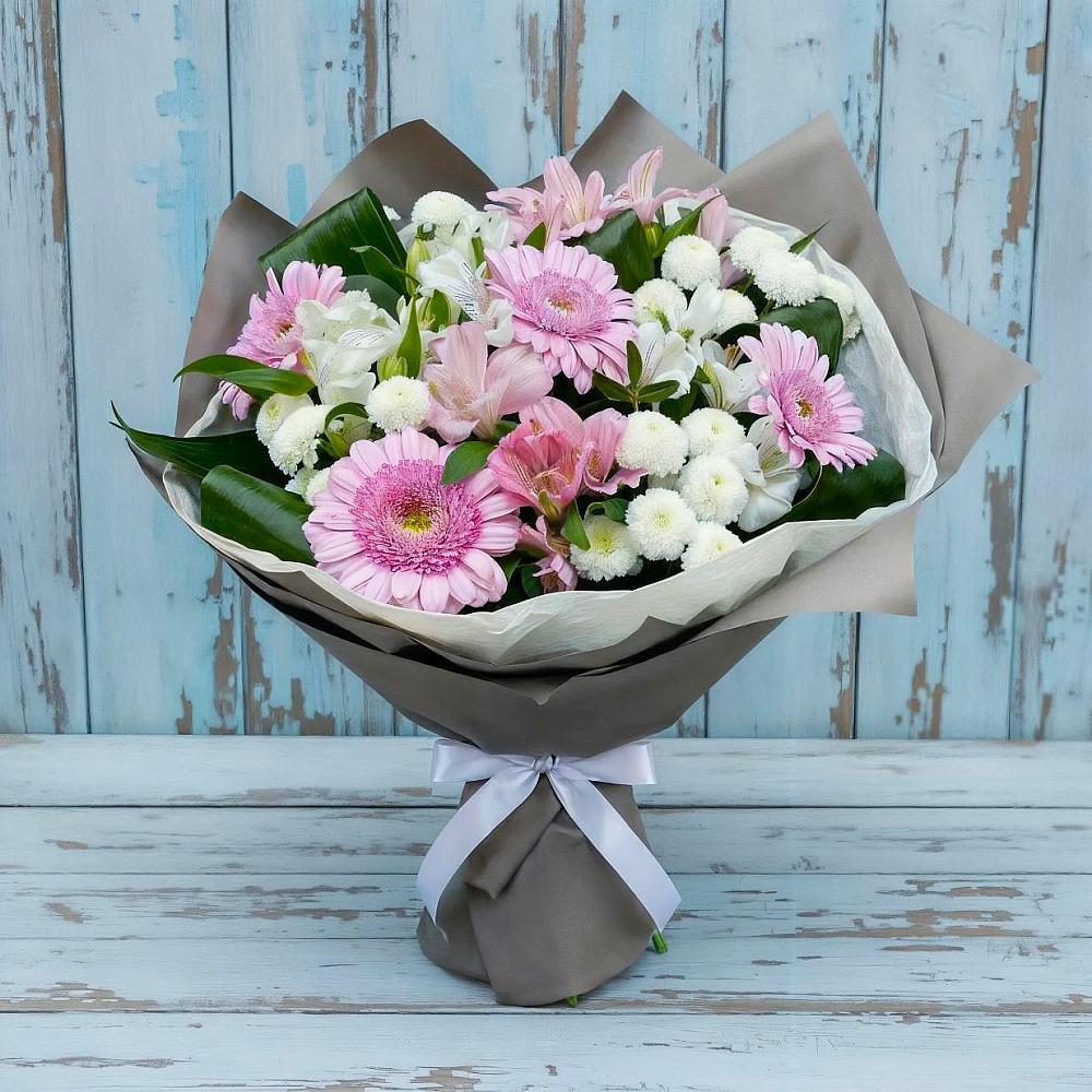 Букет цветов из: Герберы, Альстромерии и Хризантемы в Приводино